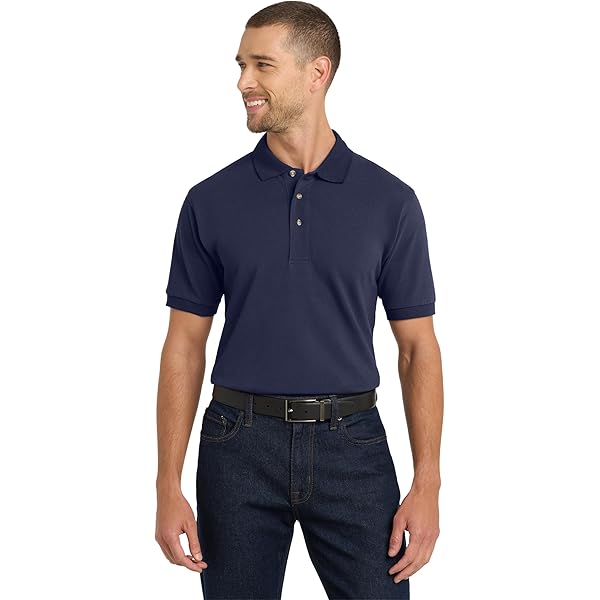 Port Authority EZCotton Long Sleeve Polo Shirt Black at Amazon